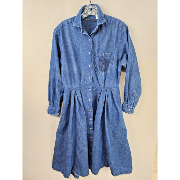 Nantucket Denim Shirt Dress Size 10 Pleated Skirt Long Sleeve Button Front - Picture 1 of 9
